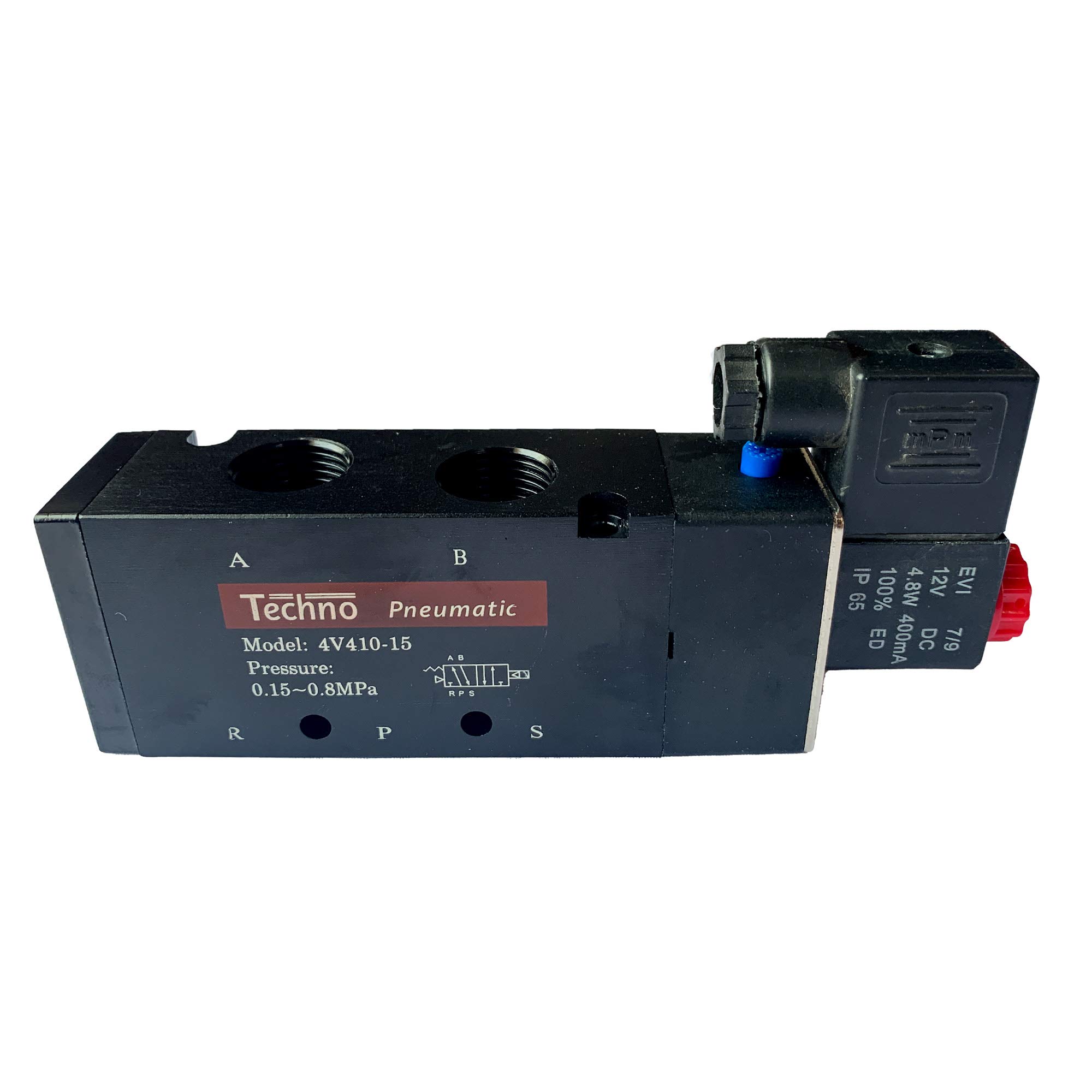 Techno 1/2" BSP 5/2 (5 Port, 2 Position) Single Solenoid Valve with 12V DC Coil | Working Pressure 10 kgf/cm |