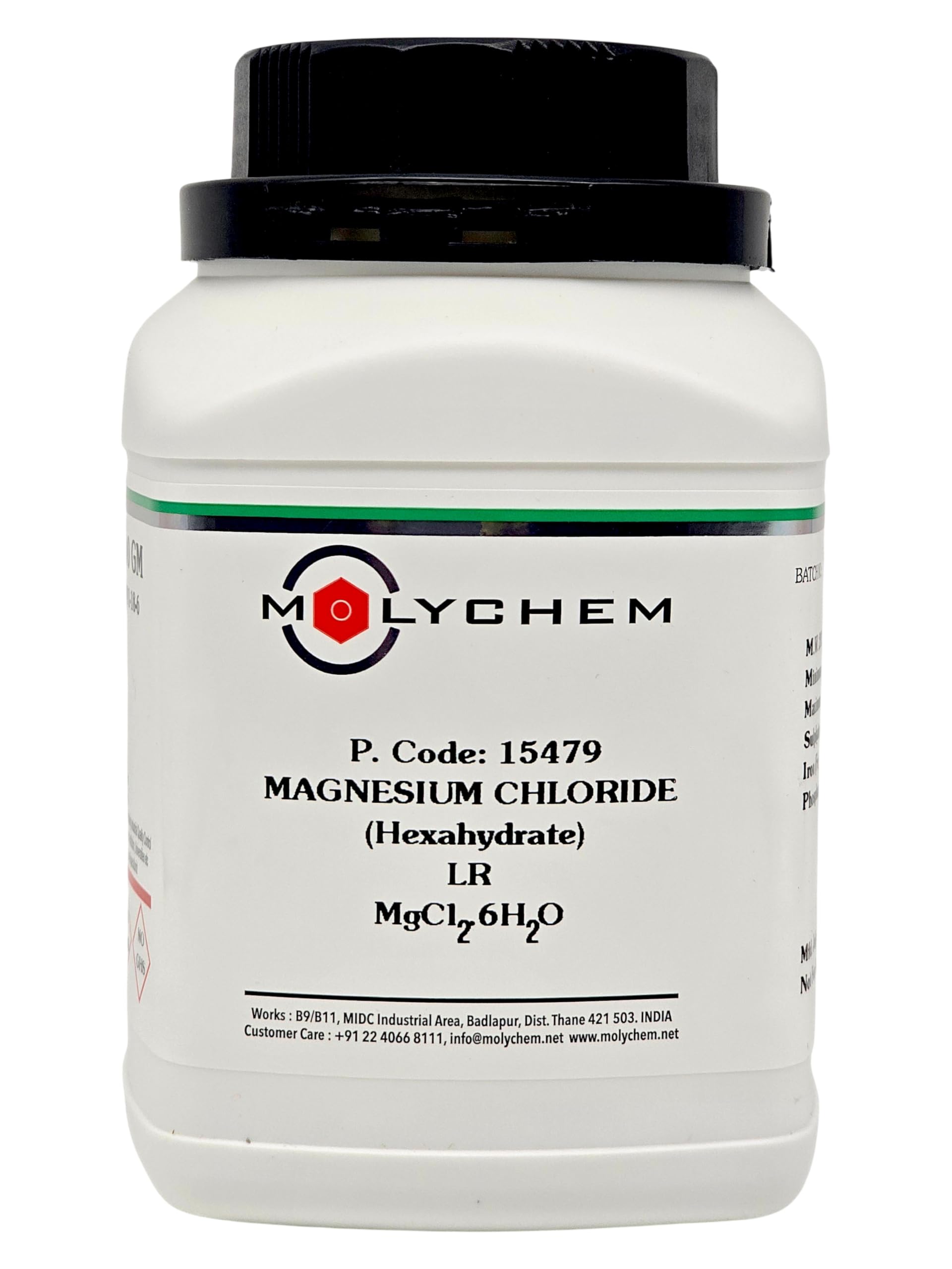 MOLYCHEM Magnesium Chloride Hexahydrate LR Grade, 98% Assay, 500Gm, CAS 7791-18-6, Molecular Formula : MgCl2.6H2O, Storage : Room Temperature, Shelf Life : 60 Months for laboratory use only-image-20