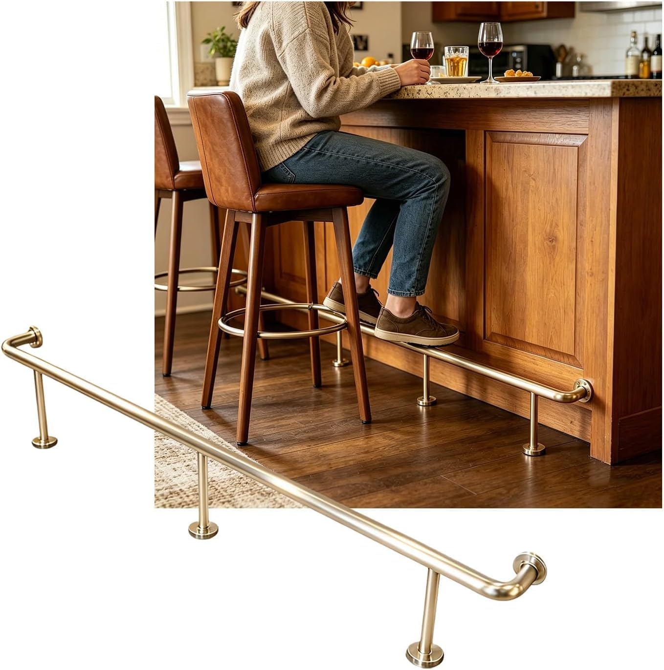 LXXW Bar Foot Rail Bar Foot Rail Kit for Kitchen，Wall Mounted for Restaurant Cafe Library Counter，3.28~16.4ft(Champagne Gold,3.0M/9.84FT)