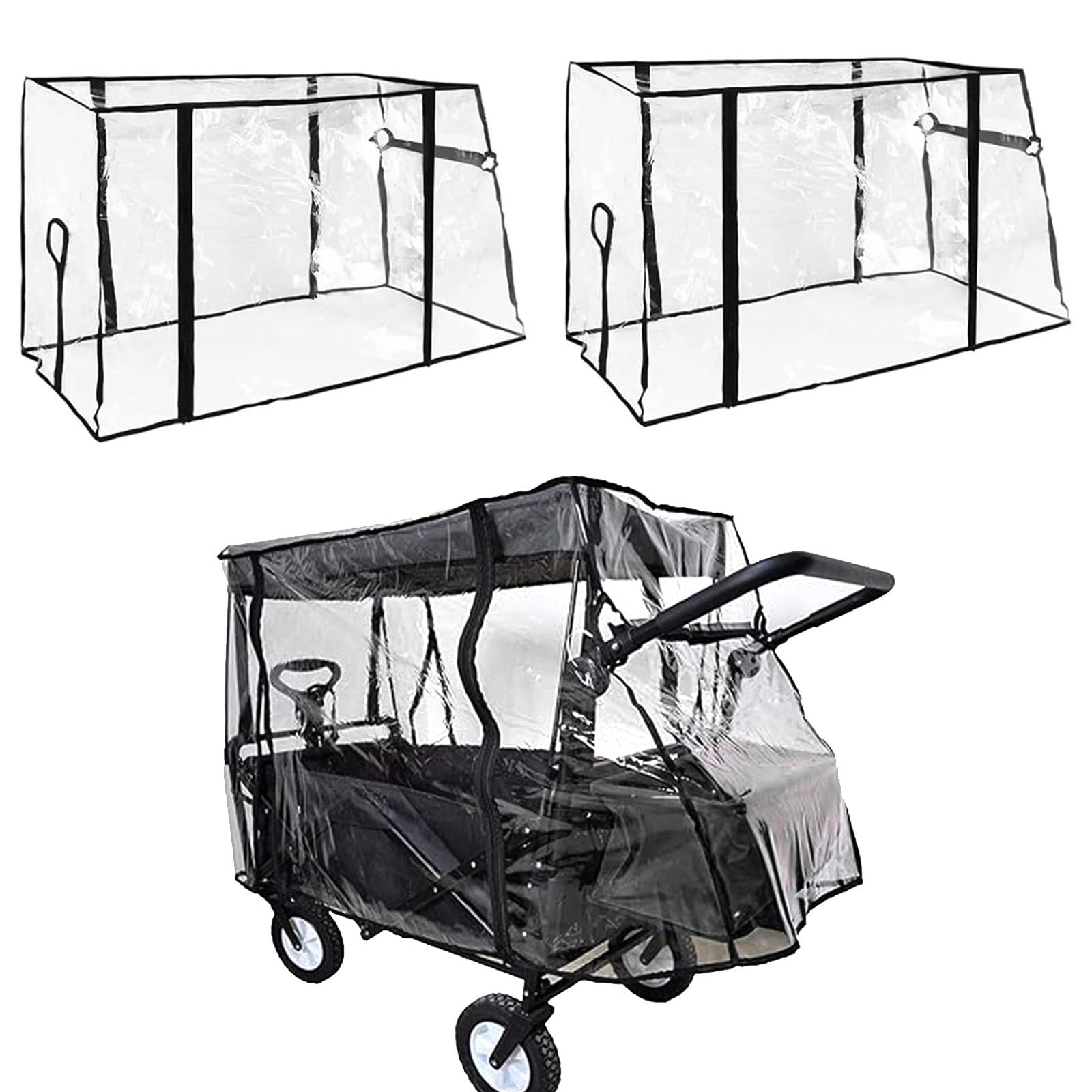 Bollerwagen Kinder Regenschutz,Regenverdeck BollerwagenTransparent Regenschutz Bollerwagen Universal Regenabdeckung für Handwagen,Regenschutzhülle für Klappbaren(Size:Regenschutz 2pcs,Color:Schwarz)