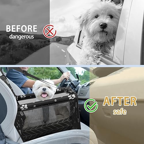Miniatura 6 de PetsHome Asiento de automóvil para perro, asiento elevador plegable para perro con alfombrilla gruesa extraíble, impermeable, transpirable, bolsa de