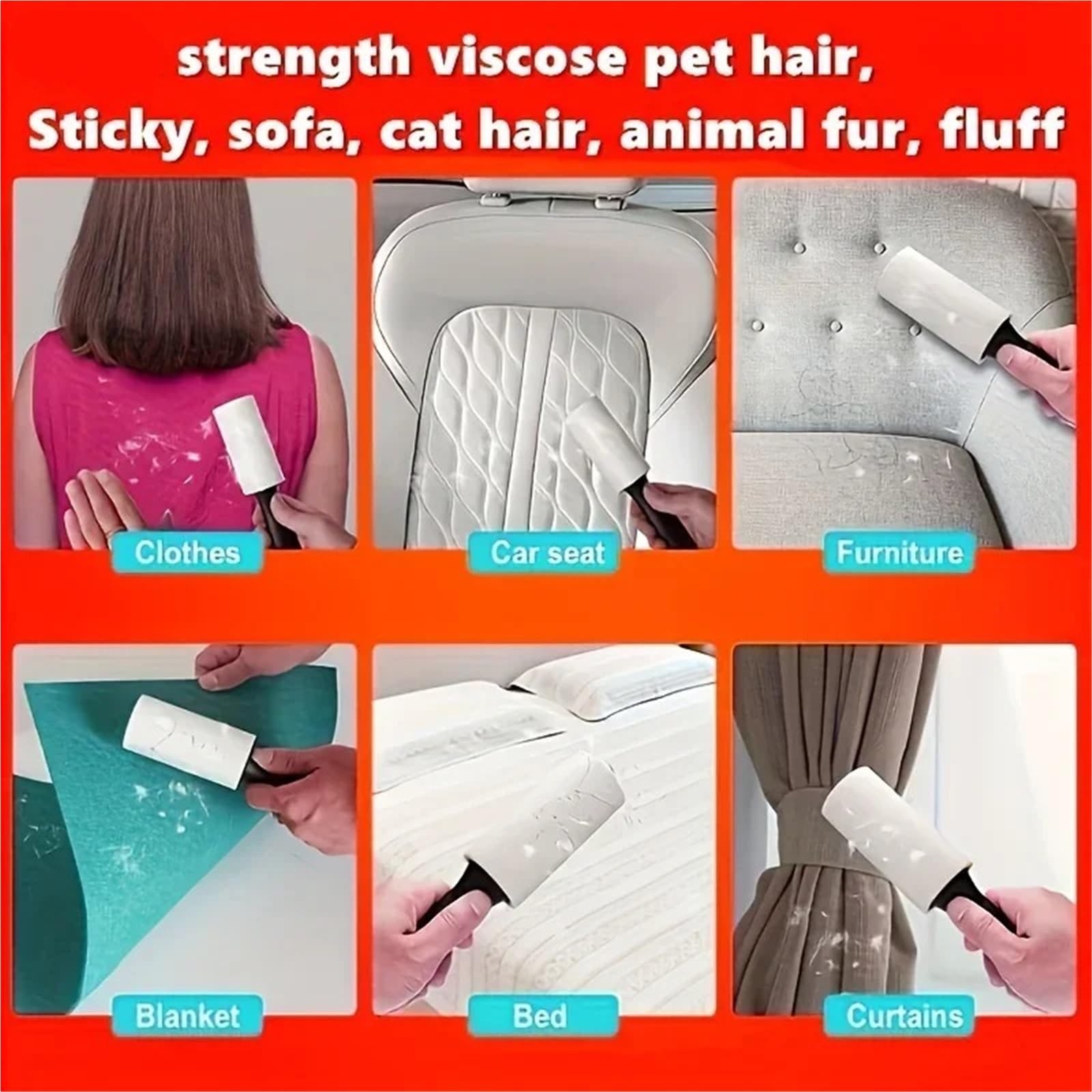 Rullo Anti-Pelucchi appiccicoso da 6 Rotoli for eliminare la Pelliccia di Animali Domestici, Ideale for mobili, Abbigliamento e tappeti | Strumento for Pulire l'adesivo for peli