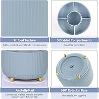 Vista 6 de SKYDUE Organizador de escritorio giratorio de 360 grados, soporte para lápices y bolígrafos de doble propósito, organizador de bolígrafos