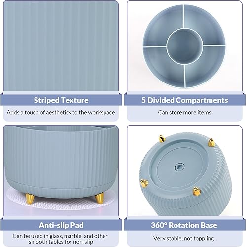 Miniatura 20 de SKYDUE Organizador de escritorio giratorio de 360 grados, soporte de lápiz de doble propósito para escritorio, organizador de bolígrafos de Verde