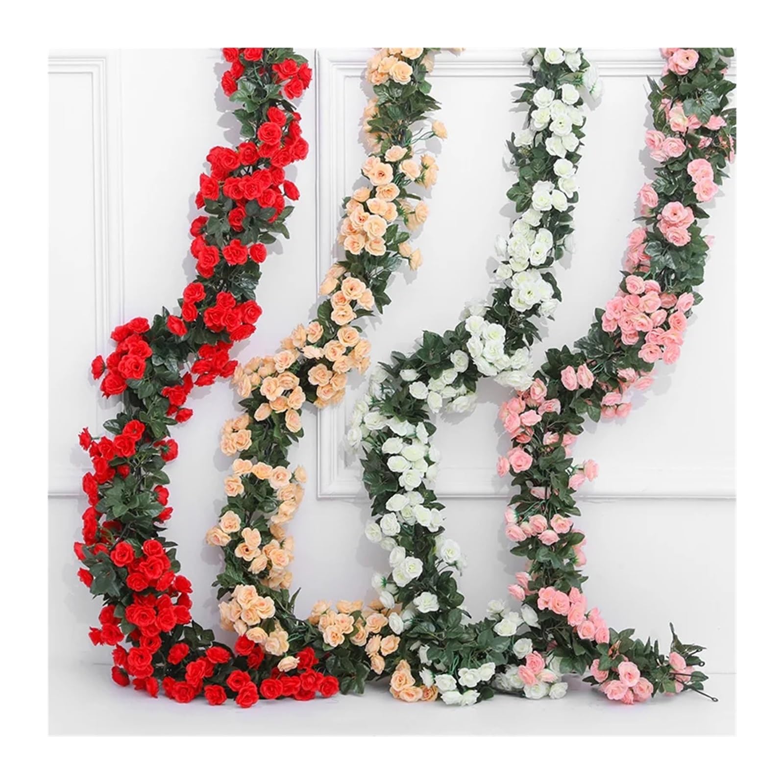 69 Köpfe Rosenranken, 1,8 m, Seidenblumengirlande, Dekoration for Zuhause, Garten, Hochzeit, Weihnachtsdekoration, Kranz(0079 red)