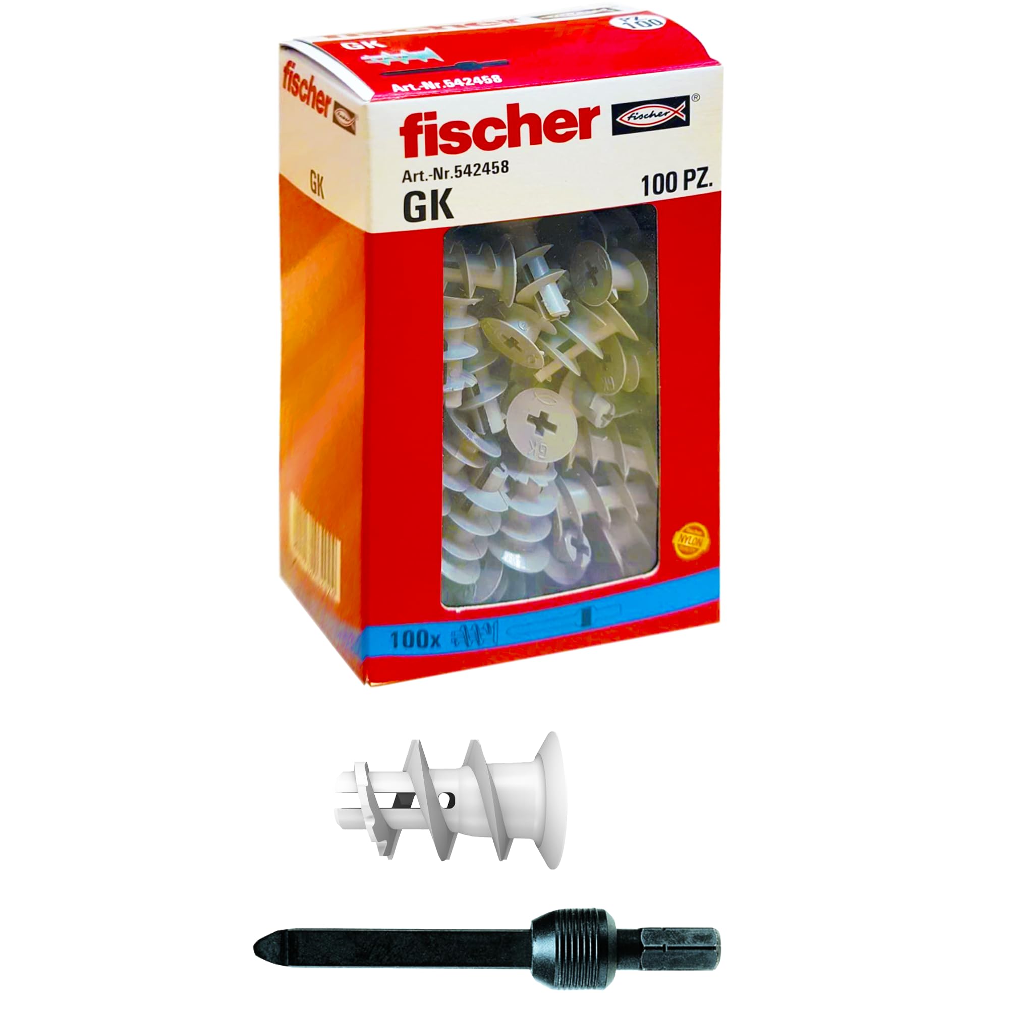 Fischer 542458 Dowel for Plasterboard GX, Grey, Set of 100 Pieces