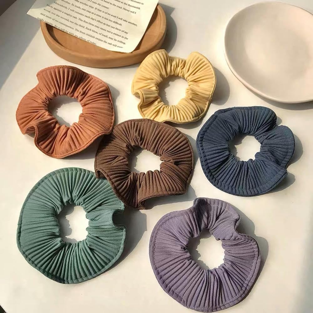 Bandas para el pelo, lazos de satén para el pelo, lazos de seda para el pelo, anillos para trenzas, 6 unidades de color sólido, banda para el pelo arrugada, banda de goma, diadema para el pelo