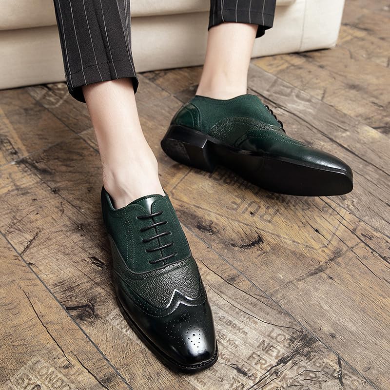 Santimon Men's Classic Modern Formal Oxford Wingtip Lace Up Dress Shoes, Two-Tone Perforated Brogues Uniform Casual Oxford Dress Shoes 5
