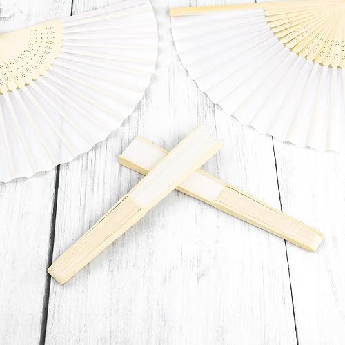 Miniatura 5 de URATOT 48 ventiladores plegables blancos de seda de bambú plegables ventiladores de mano para bodas, decoración de fiestas Blanco,Varios