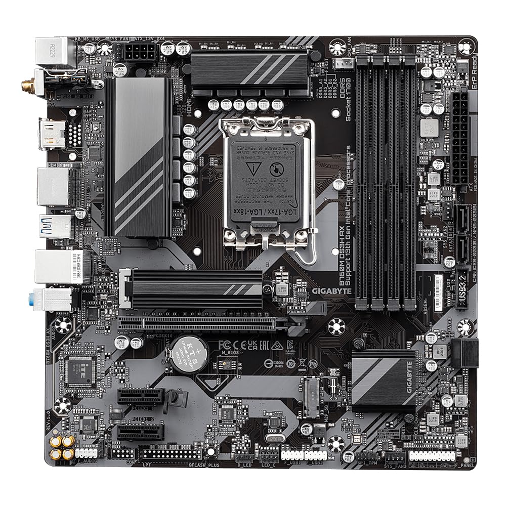 GIGABYTE B760M DS3H AX Scheda Madre - Supporta processori Intel Core 14ª generazione, VRM digitale a 6+2+1 fasi, fino a 7600MHz DDR5 (OC), 2x PCIe 4.0 M.2, Wi-Fi 6E, LAN 2.5GbE, USB 3.2 Gen 2