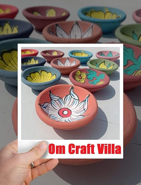 Om Craft Villa Handmade Multi-Color Multiple Flower Design Decorative Clay Diya/Deepak/Diwali Décor/Handmade Diya (Set of 20)