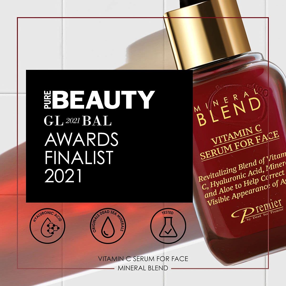 Vitamin C Facial Serum with Hyaluronic Acid & Rose Hips Oil – Cosmetic Face Serum, Mineral Blend by Premier Dead Sea, 1.7 fl oz