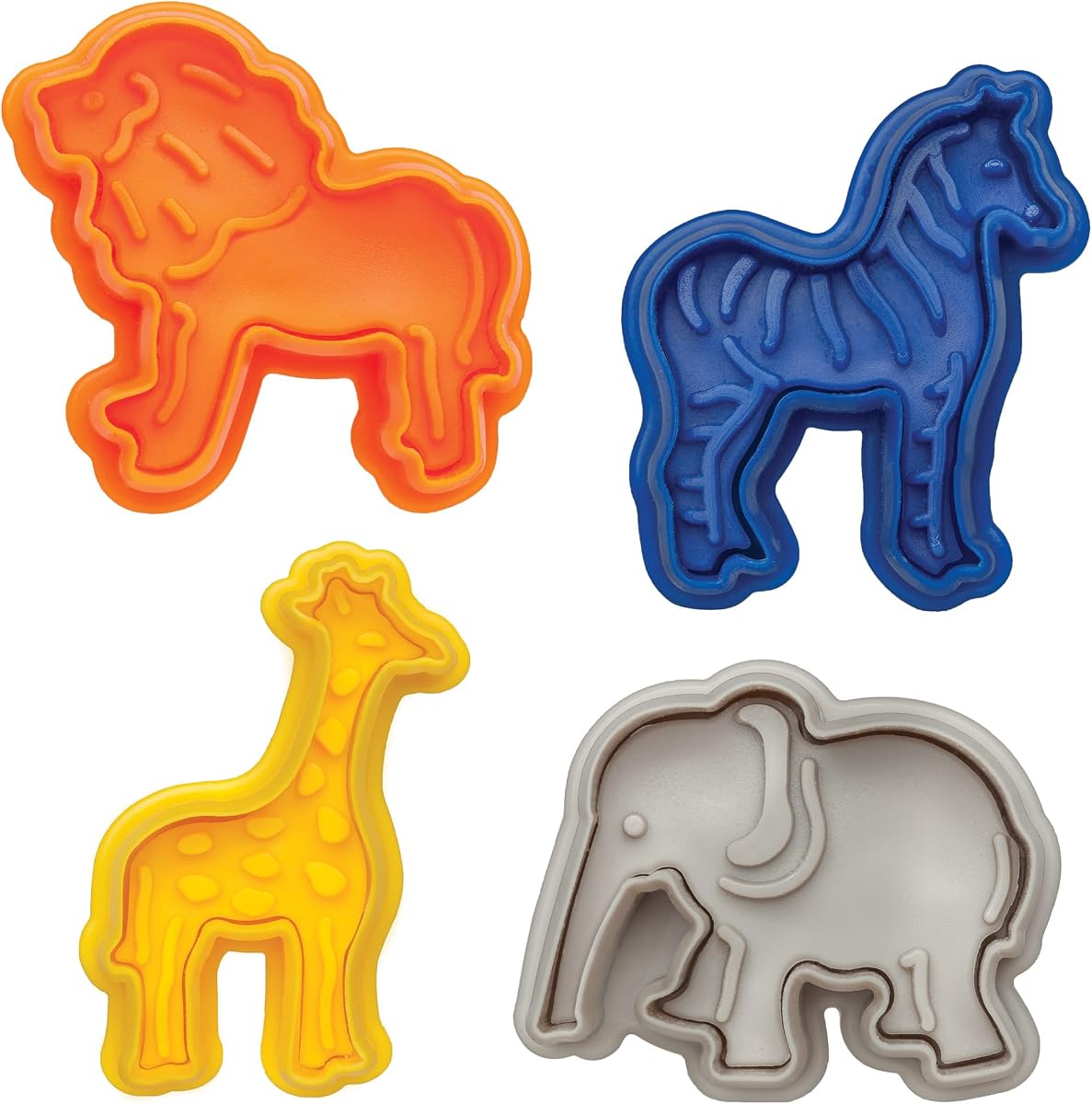 Mrs. Anderson's Baking Animal Cracker Cortadores de galletas, juego de 4, cortadores de relieve con acción de resorte para galletas, fondant y masa de repostería