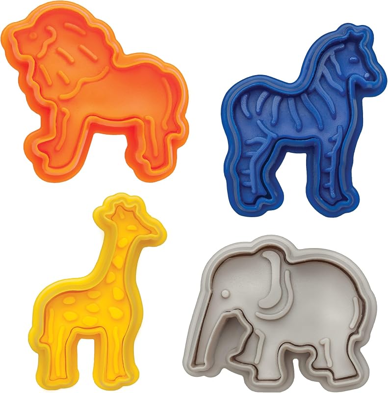Mrs. Anderson's Baking Animal Cracker Cortadores de galletas, juego de 4, cortadores de relieve con acción de resorte para galletas, fondant y masa de repostería