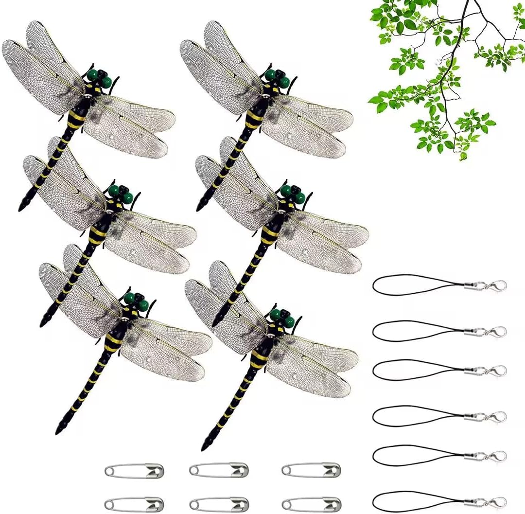 Chonomai トンボ モデル 虫除け【12×10.5CM 本物のトンボとそっくり】安全ピンとストラップ付き 精巧な包装 蜻蛉 虫避け PVC材質 登山 釣り キャンプ アウトドア 虫対策 屋外&屋内両用 (6匹)