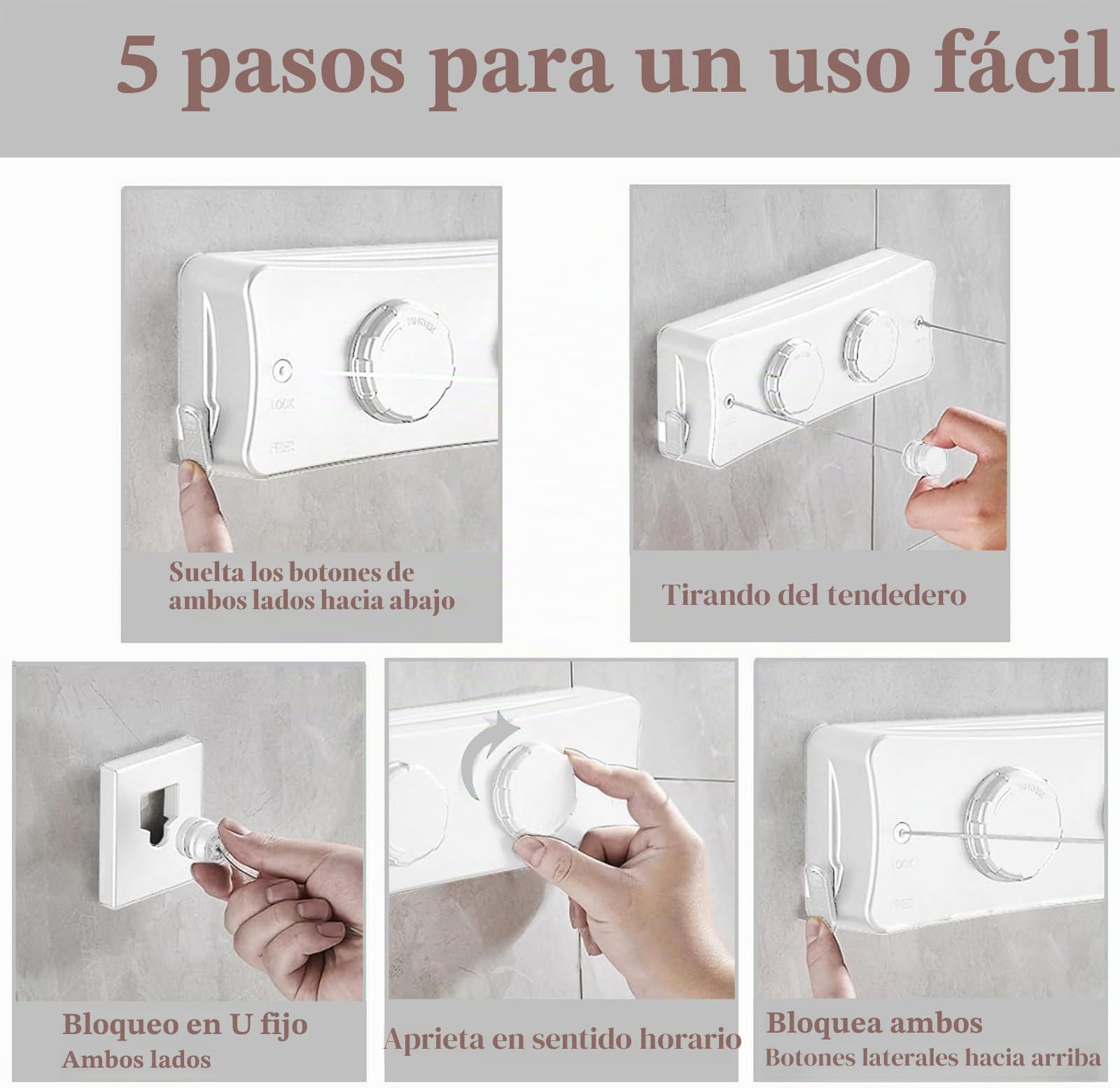 Tendedero Extensible Pared 5.1m Doble Cuerda, Tendedero Retráctil Inoxidable 20kg, Montaje Baño Balcón Exterior, Sistema Anti-Caída y Retráctil Lento