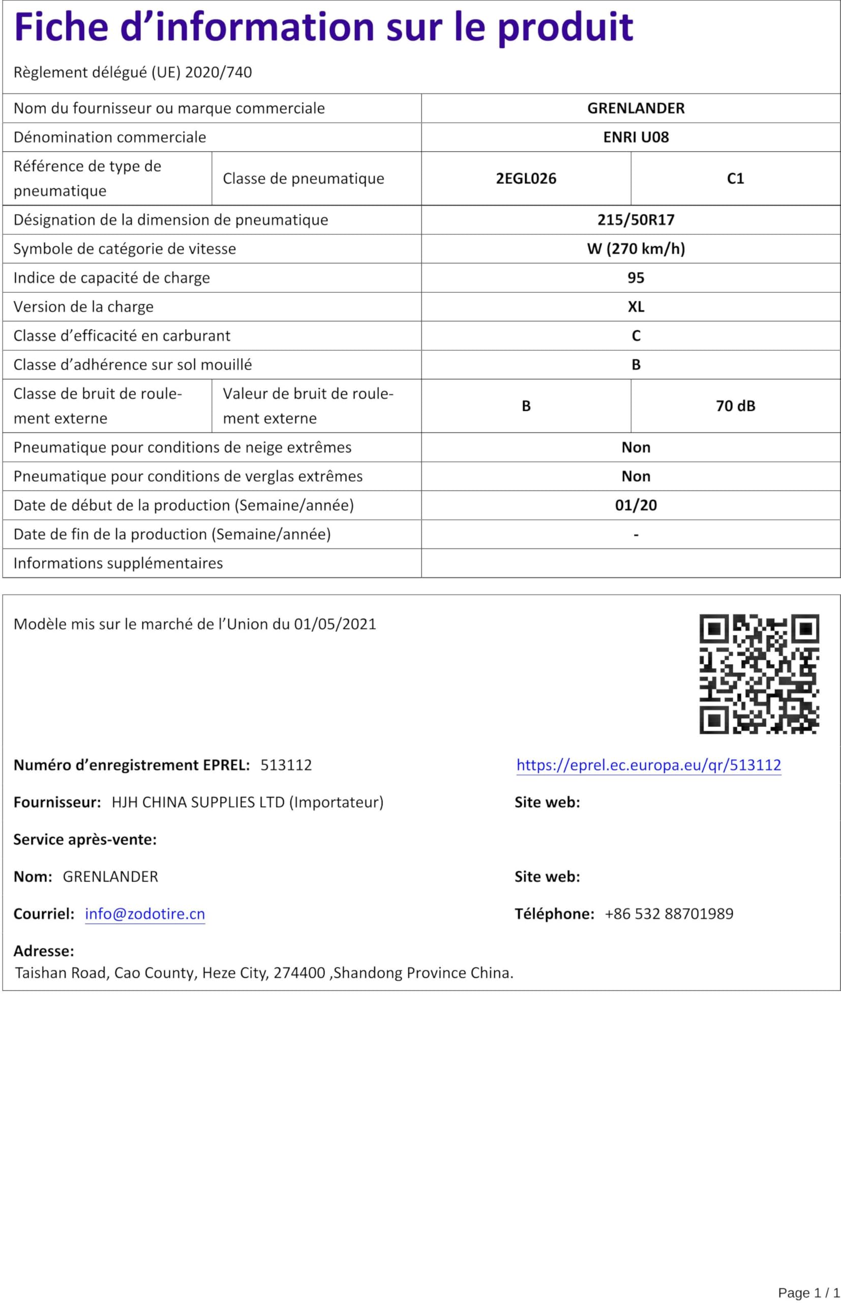 GRENLANDER 215/50 R17 95W Neumáticos de Verano XL Auto