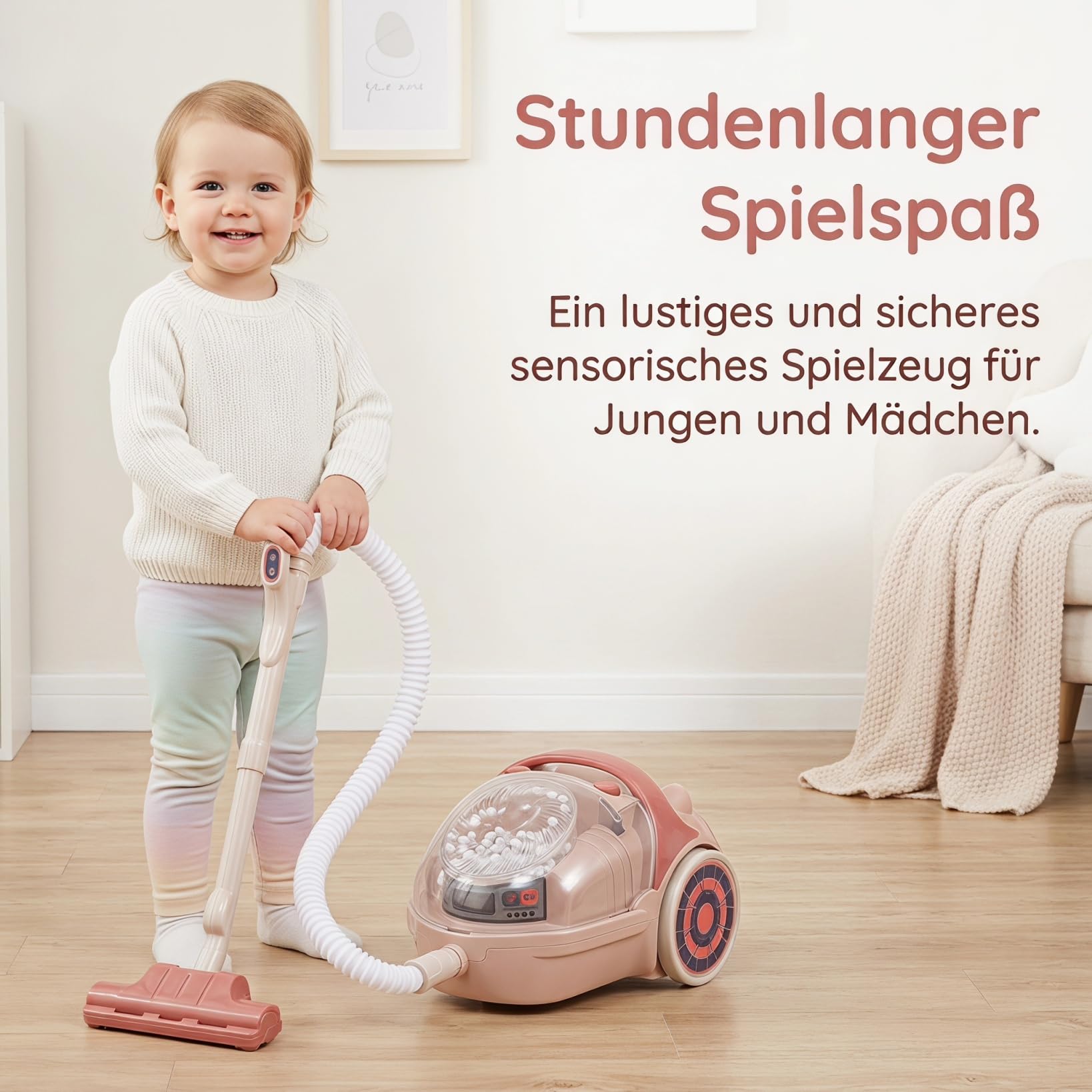 Toyvian Staubsauger Interaktives Haushaltsgerät für Kleinkinder Lustiges Sensory Toy mit Cartoonförmigem Design Leicht zu Reinigen und Sicher für Jungen und Mädchen für Rollenspiele und