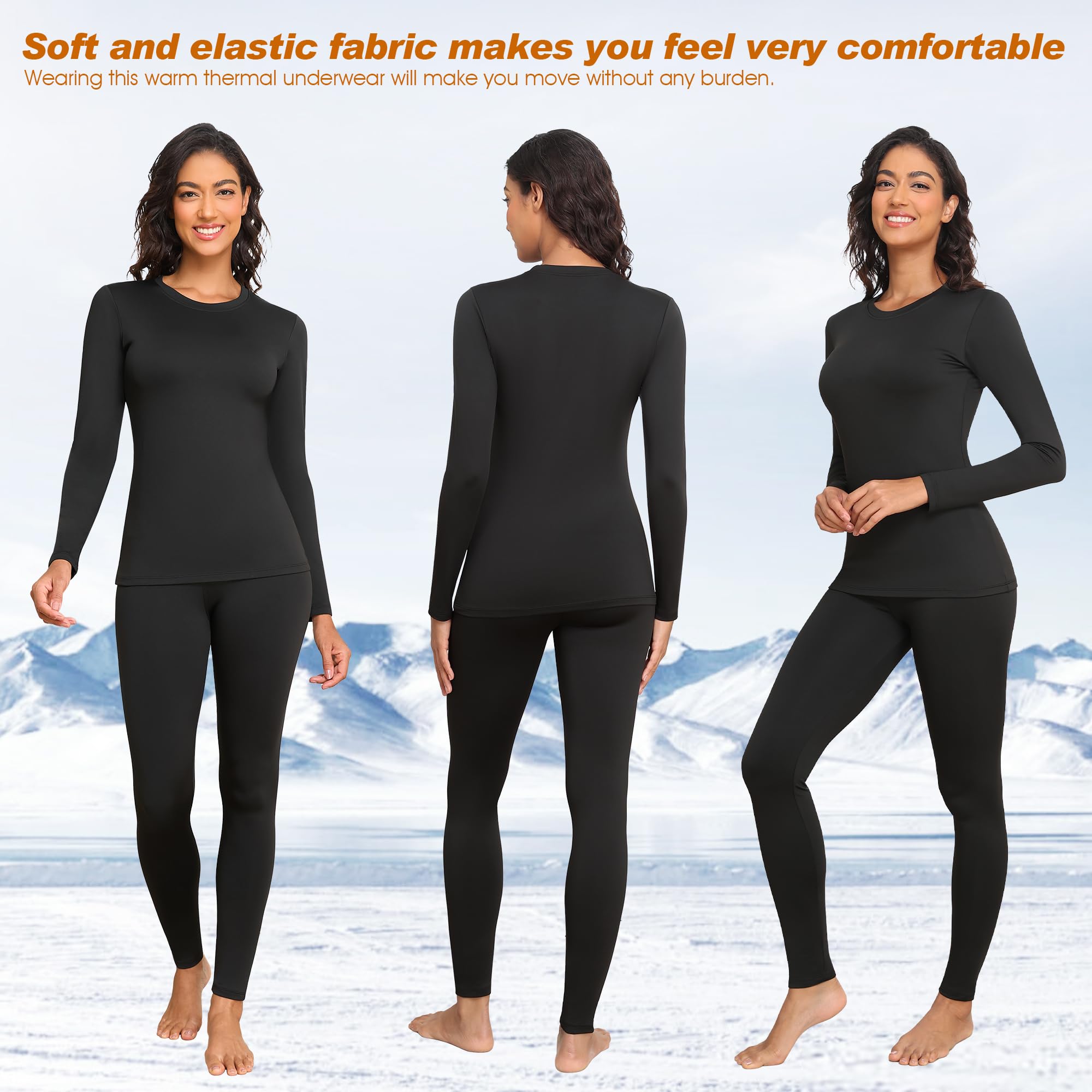 HiZiTi Intimo Termico Donna Maglia Lunga Tuta Invernale Biancheria Termici Abbigliamento Termica Completo Leggings Magliette Calze Pantaloni Termiche Completo Sci Donna Nero Bianca