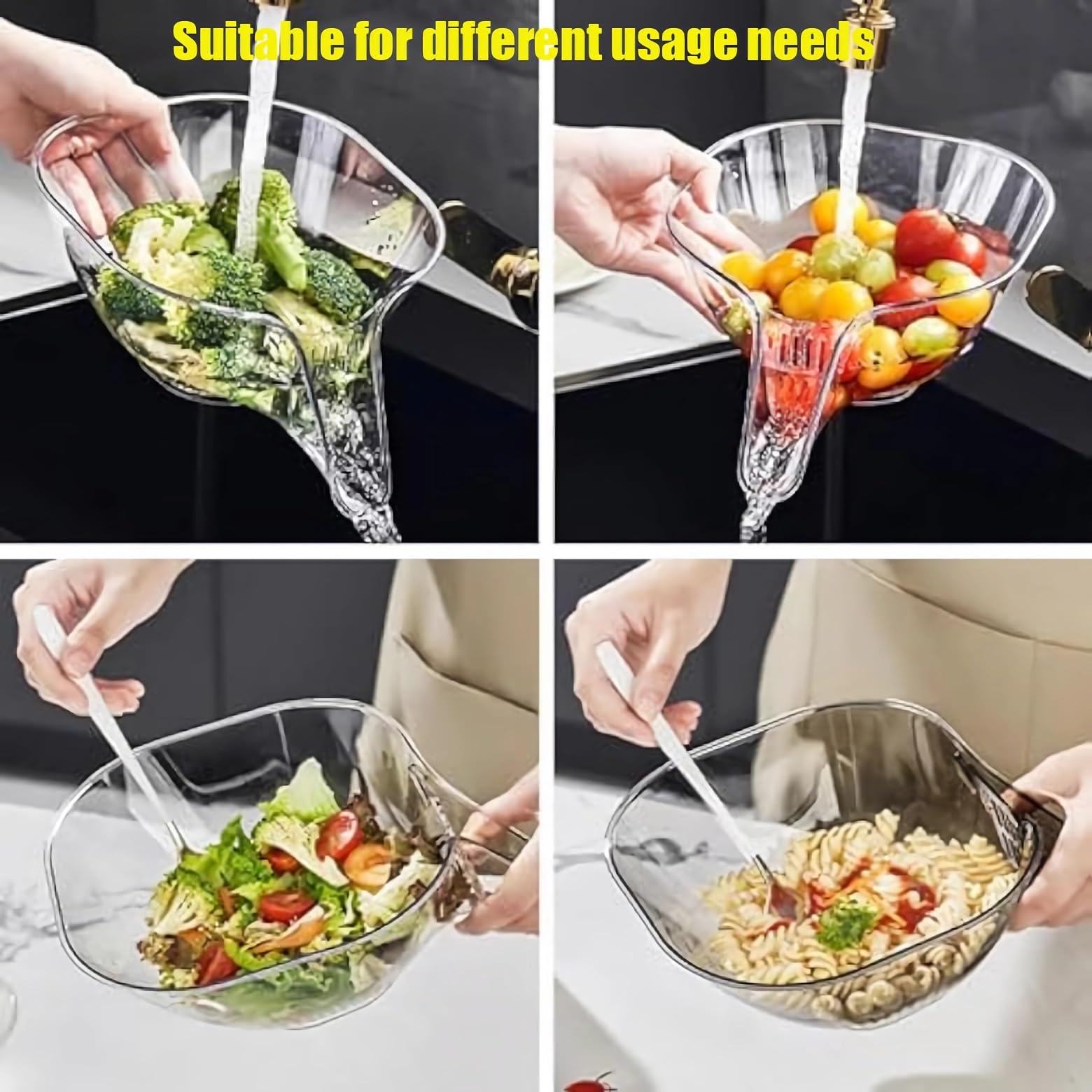 2024 New Multifunctional Drain Basket Funnel, Kitchen Gadget Sink Drain Bowl Filter Basket, Suitable for Food Fruits Vegetables and Pasta Miracle Drain Basket Vegetable Basket(3PCS,Transparent)