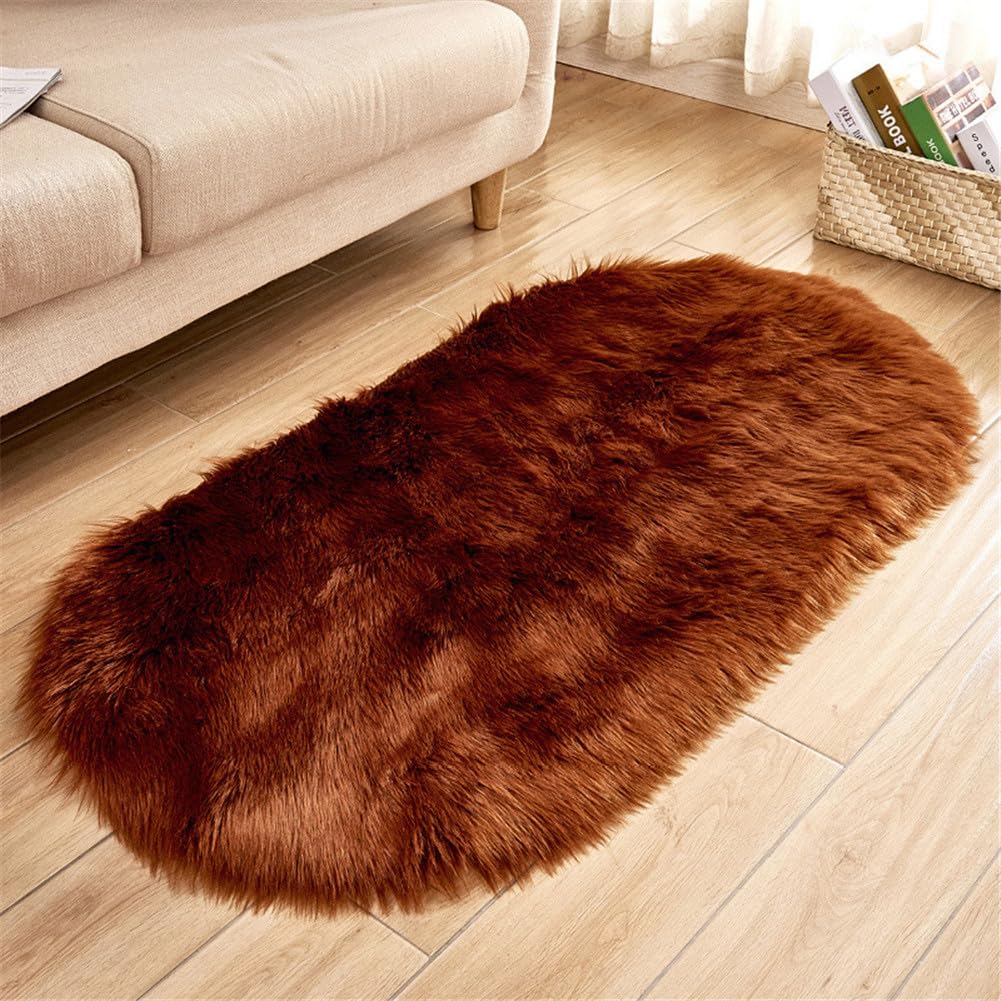 Treer Soft Rugs Living Room Anti Slip Area Rugs for Bedroom Modern Oval-shaped Shaggy Thick Pile Rug Fluffy Floor Carpets Washable Mat Bedside Rugs for Kids Room (brown,50x80cm) โ image 1