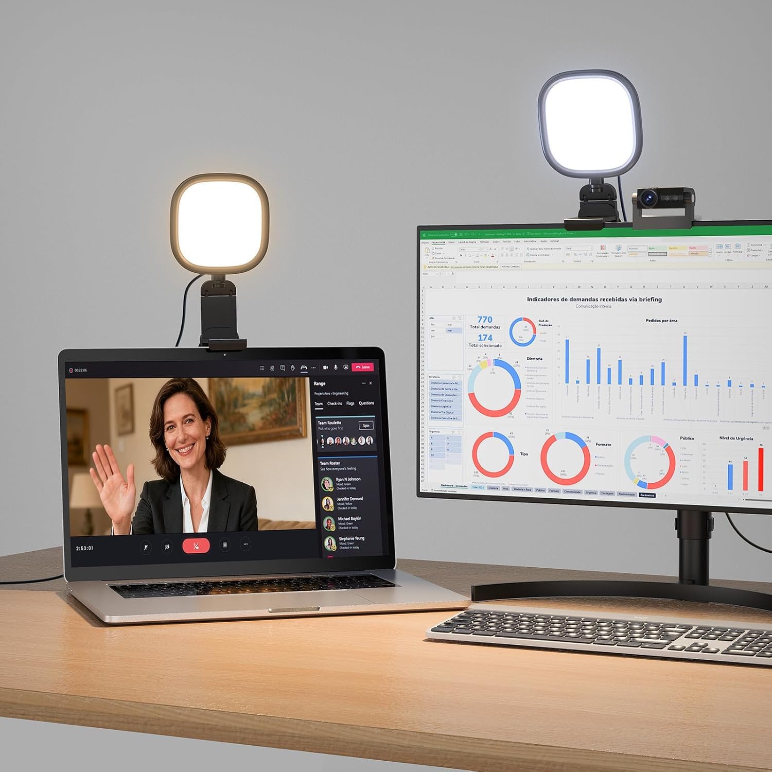 Anillo de luz LED para ordenador portátil, monitor – Cuidado de los ojos LED Webcam Luz con clip de seguridad de pantalla (negro 2 unidades)