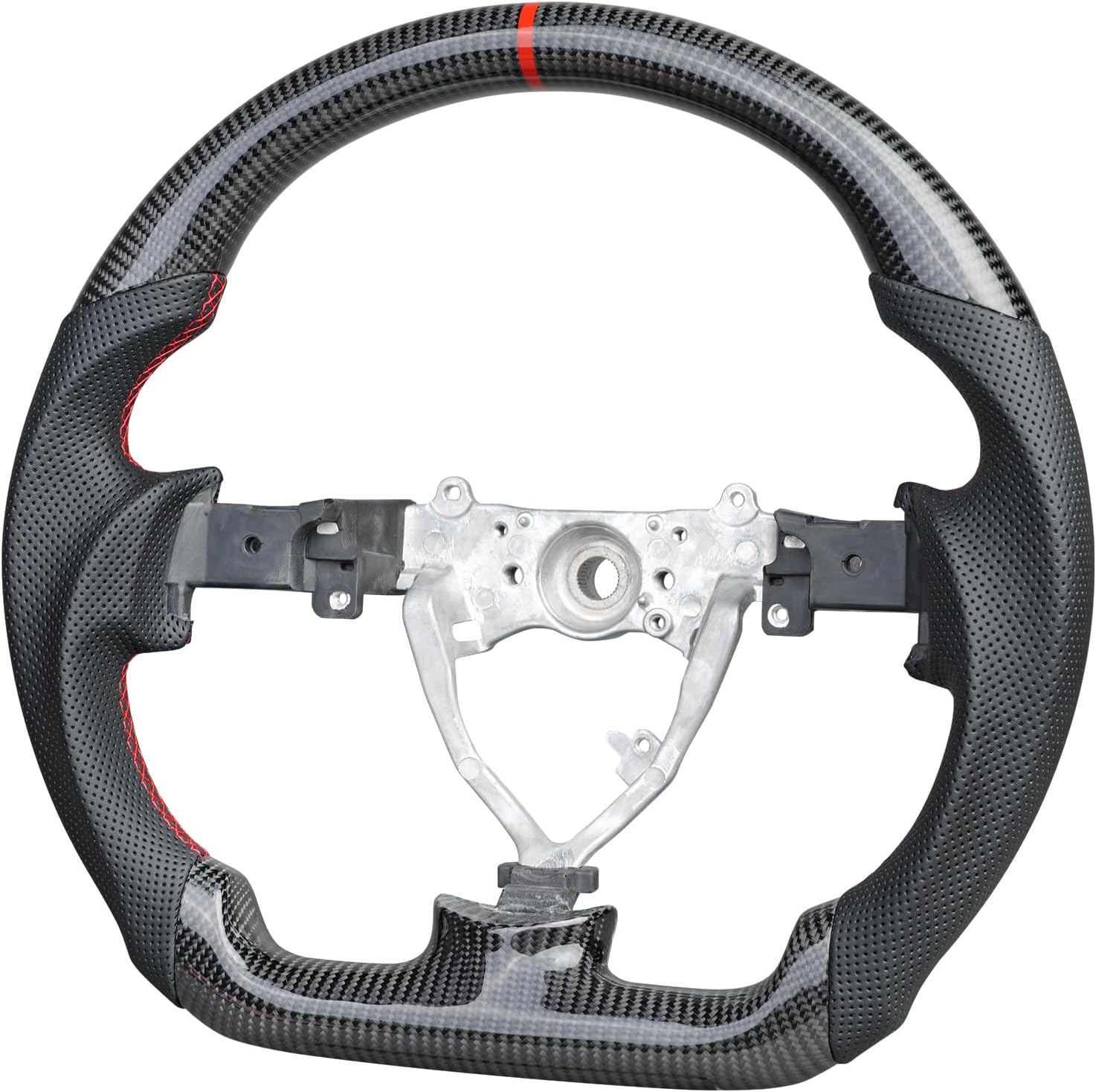 Piano Black Steering Wheel, D-Shaped Flat Bottom Preforated Leather Steering Wheel Fit for Toyota FJ Cruiser 2007-2017