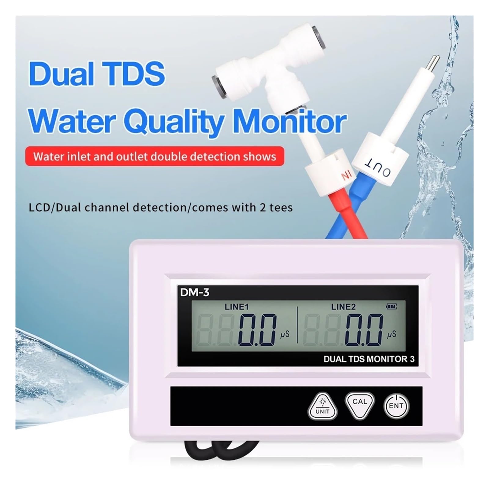Medidor de agua TDS EC, sonda dual, Detector en línea, entrada/salida, Monitor Digital calidad del,Alta precisión