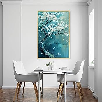 Amazon.co.jp: 絵画 白い花で覆われた木の油絵インテリア 絵画 魅力的