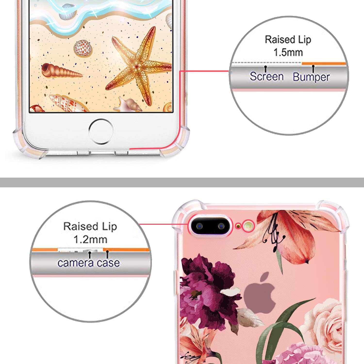hepix Compatible with iPhone 7 Plus Case iPhone 8 Plus Case for Women Flower