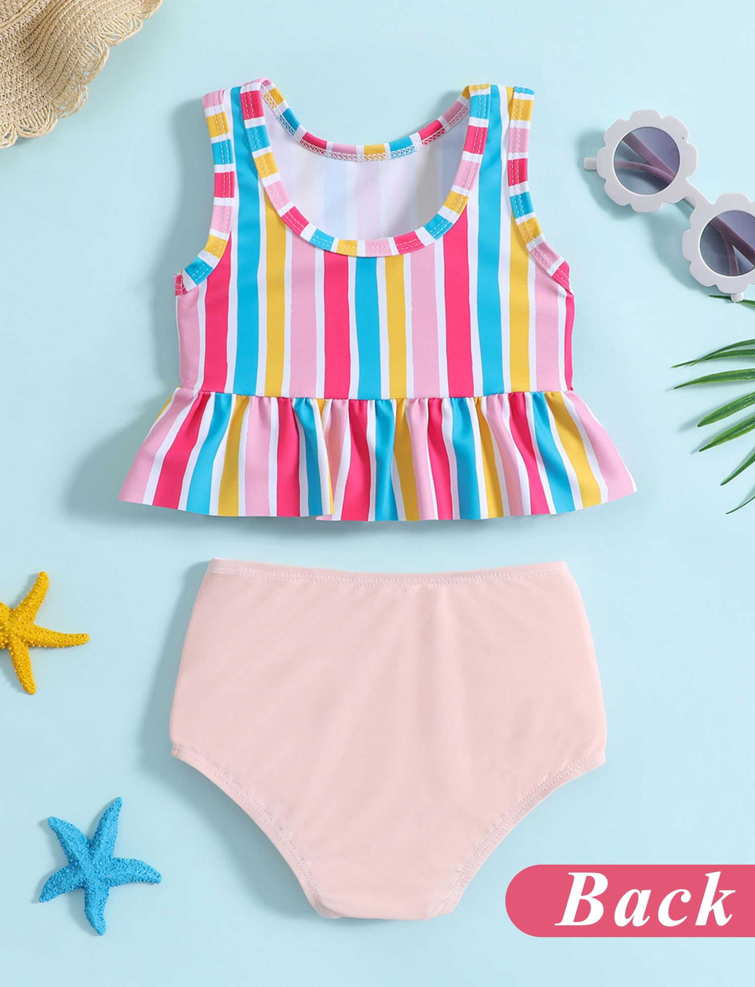 SEAUR Baby Girls' Swimwear Two Piece Bathing Suits Sleeveless Stylish Striped Swimsuits Crop Top with Bottom Swim Set Bikini Beach Wear 12-18 Months Pink