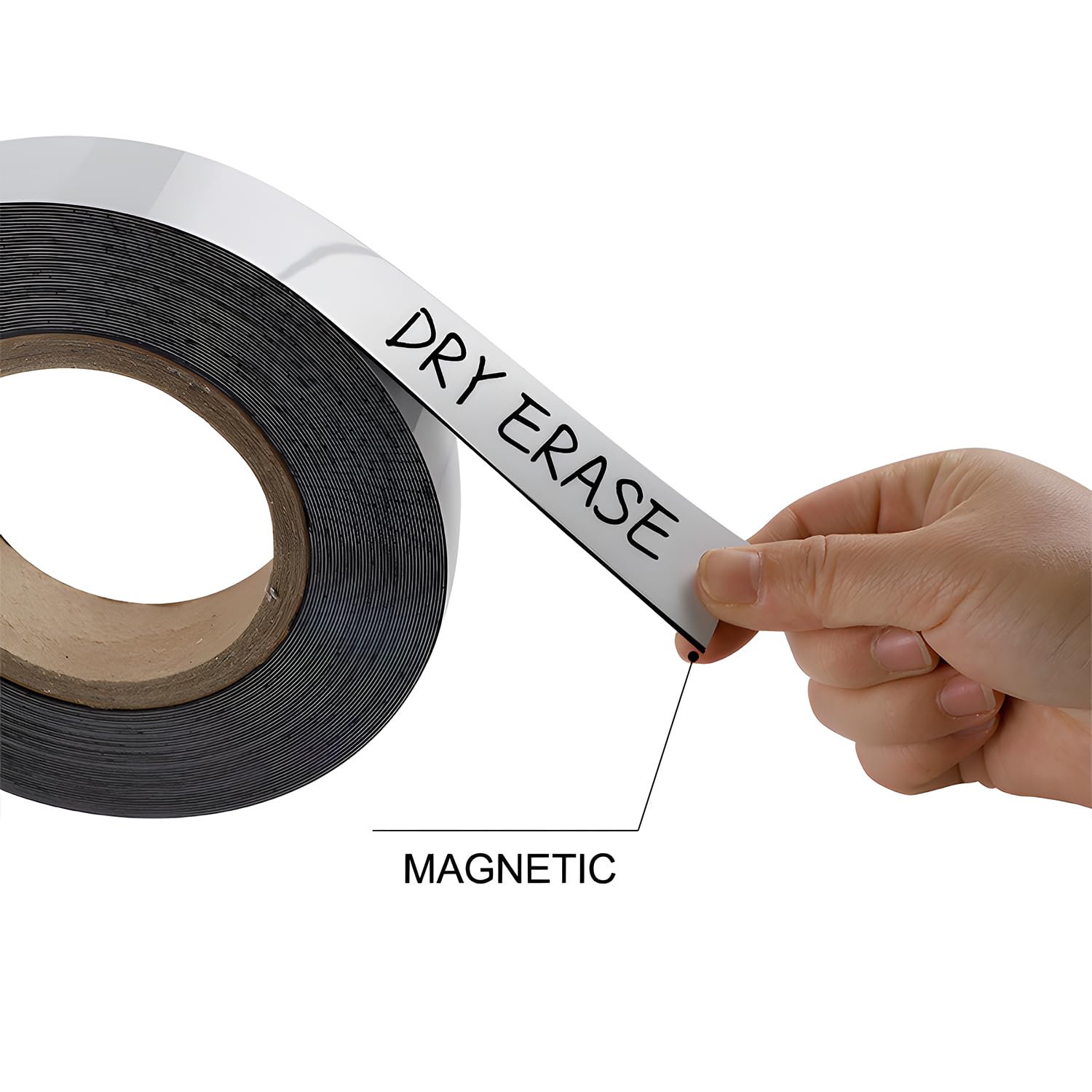 Magnetyczne paski do etykiet suchościeralnych, białe, wielokrotnego użytku, magnetyczne, suchościeralne, do tablic, szafek i lodówek, 1 rolka taśmy magnetycznej