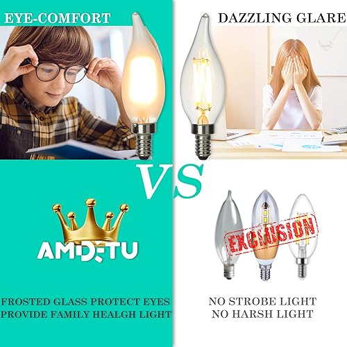 Miniatura 2 de Bombilla LED esmerilada E12 tipo C de 2200 K, equivalente a 40 vatios, luz de candelabro regulable de base pequeña, ideal para comedores, salas de