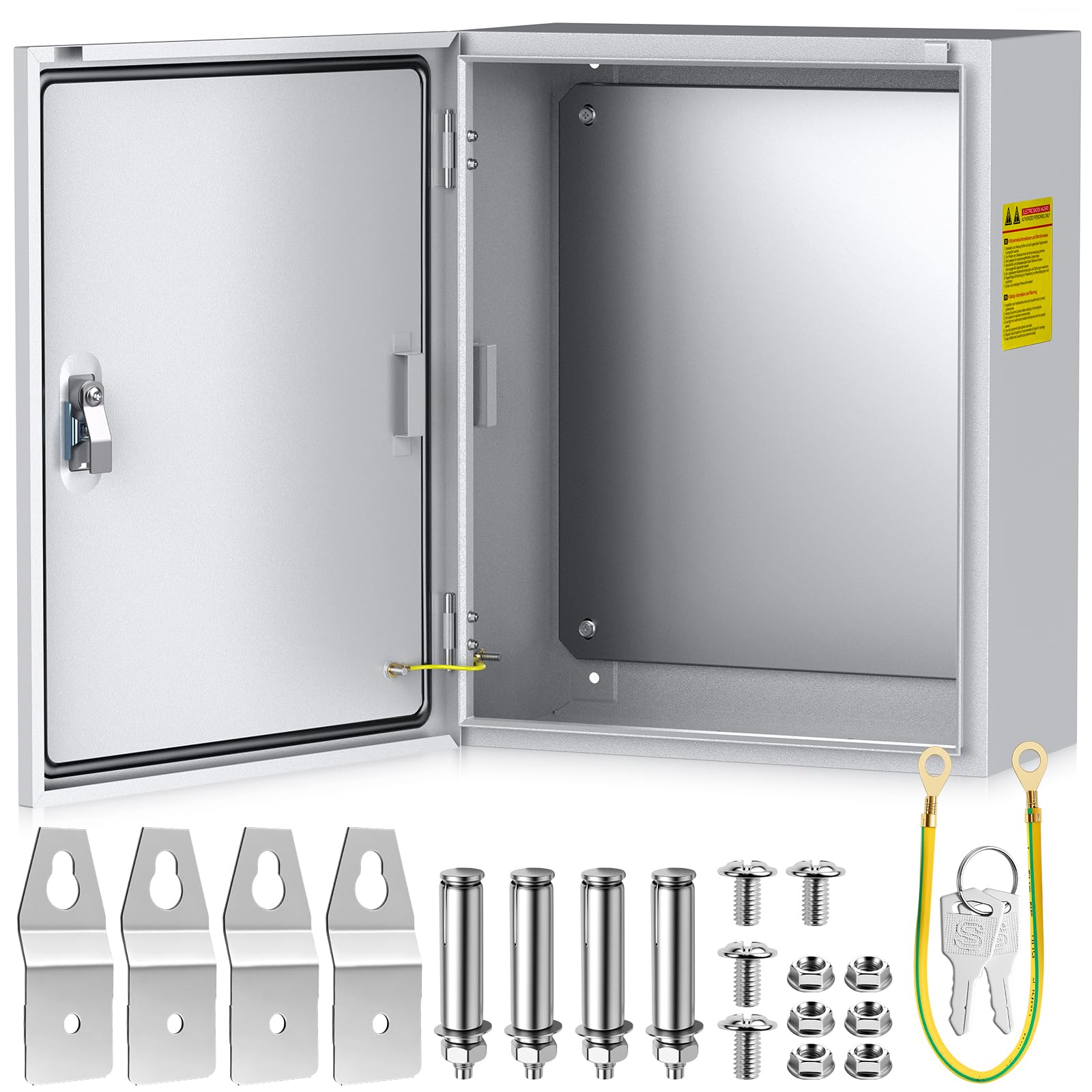 EYPINS Metalowa skrzynka rozdzielcza, wodoszczelna, 400 x 500 x 200 mm, obudowa elektryczna ze stali walcowanej na zimno z aluminiowym cylindrem zamykającym, zdejmowana płyta montażowa do garażu