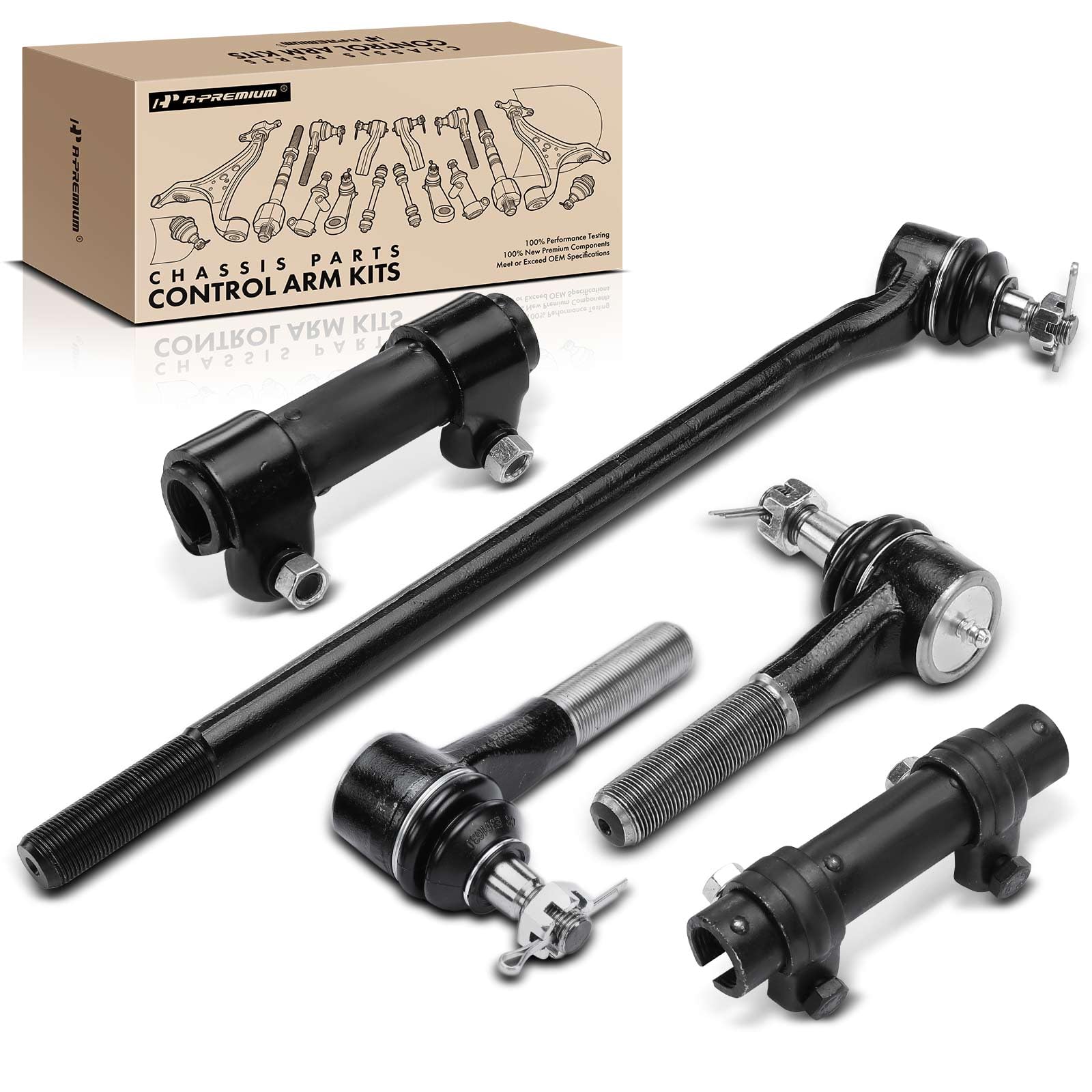 A-Premium Set of 5, (3) Front Inner & Outer Tie Rod Ends & (2) Tie Rod End Adjusting Sleeves, Compatible with Ford F-100 1980-1983, F-150 1980-1996, F