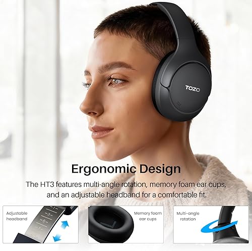 Miniatura 7 de TOZO Auriculares híbridos HT3 con cancelación de ruido, auriculares inalámbricos Bluetooth de 90 horas de reproducción, audio espacial AI Chat con 5