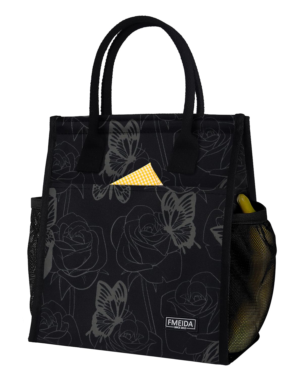 Lonchera aislada para mujer, bolsas de almuerzo grandes de 9 litros con múltiples bolsillos, bolsa térmica reutilizable para el trabajo, oficina, picnic, viajes, cierre de velcro, mariposa