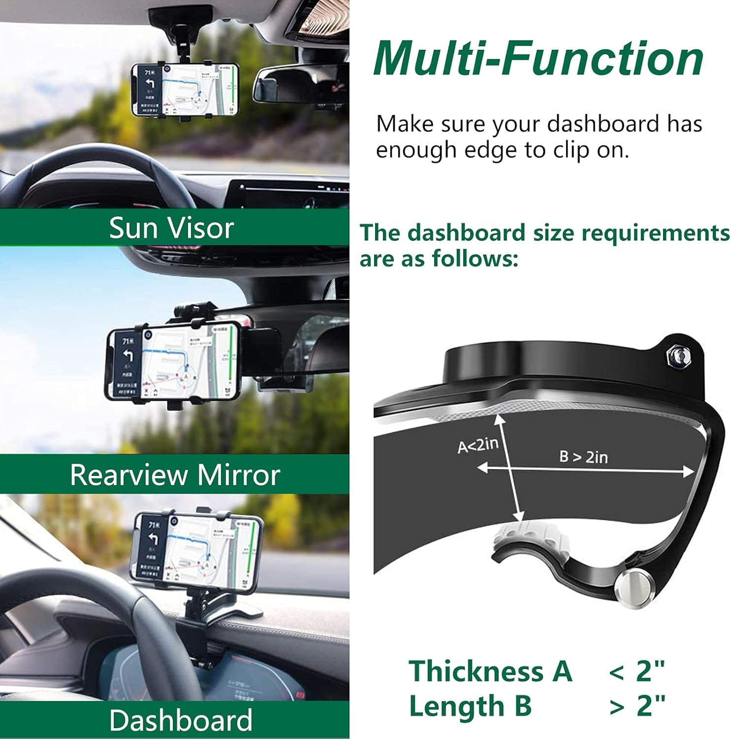 Supporto per Telefono da Cruscotto Auto, Supporto Girevole per Cellulare con Clip, Supporto con Clip Girevole a 360 Gradi per Smartphone da 4 a 7 Pollici