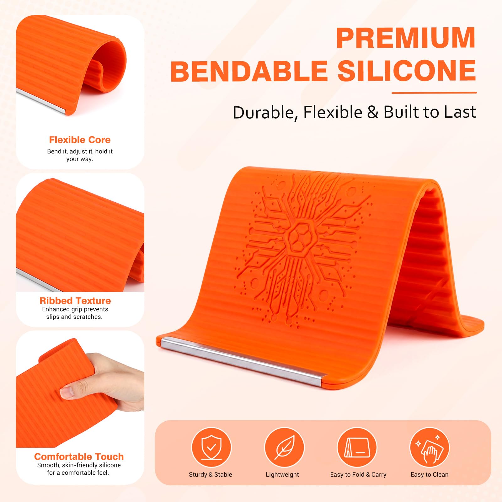 Sabary Confezione da 2 supporti flessibili in silicone per telefono, pieghevoli, regolabili, portatili, antiscivolo, pieghevoli, per scrivania, viaggi, ufficio, tablet, laptop e tapis roulant