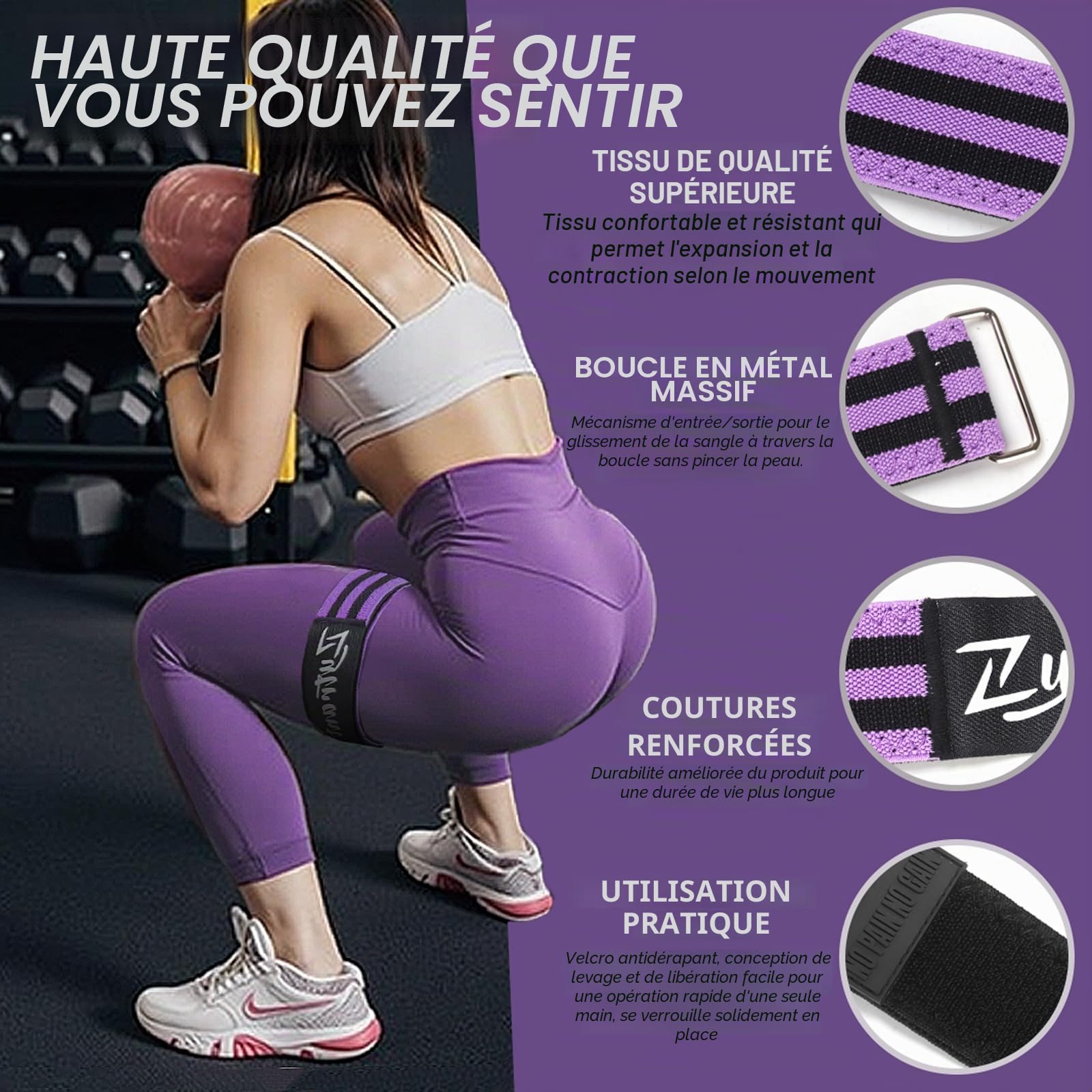 BFR Bandes d'occlusion pour femmes, jambes, fessiers, hanches, bandes élastiques confortables pour l'entraînement de la circulation sanguine pour soulever rapidement vos fesses, squats, cuisses