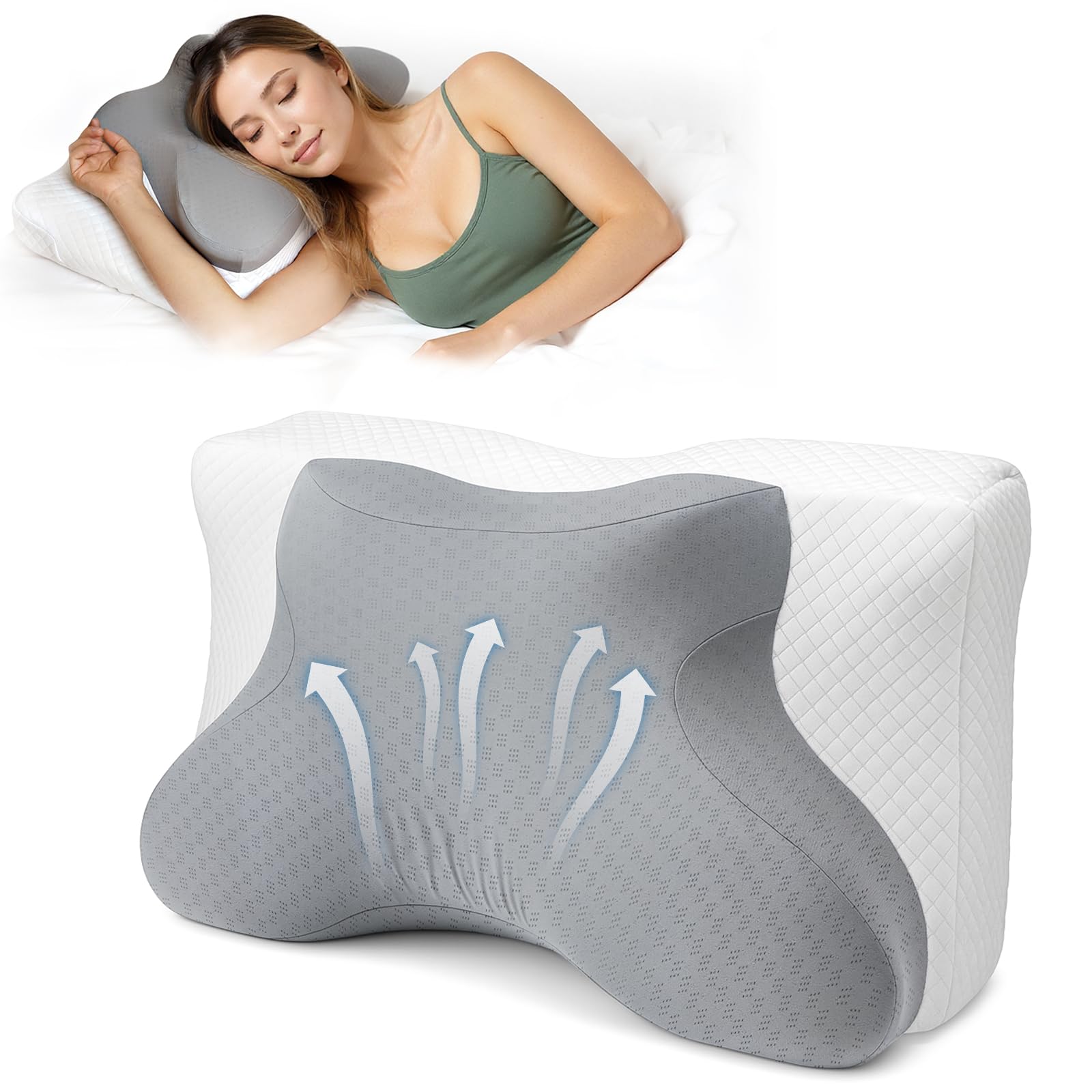 Cervical Neck Pillow for Sleeping Adjustable Ergonomic Pillow Contour Neck Support Side Sleeper Pillows for Adults Memory Foam