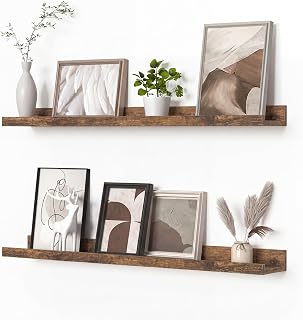 Heimlove Picture Ledge Shelf, Floating Shelves Set of 2, 31.5Inches Picture Shelf for Wall with Ledge, Kids Bookshelf Wall Mounted for Living Room Bedroom Decor Books Photo Frames - Rustic Brown