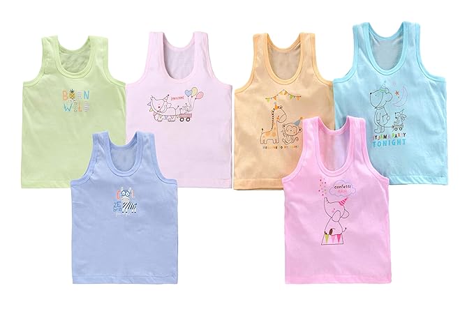 ANGAAKAR CLOTHINGS Printed Baby Vest for Kids Cotton Sleeveless Sando Baniyan Toddler Innerwear Baby Cloth for Boys & Girls Pack of 6