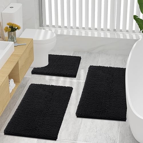 Smiry Juego de tapetes de baño y alfombra de inodoro en forma de U, lavable a máquina, antideslizante, absorbente, alfombra de baño lanuda para