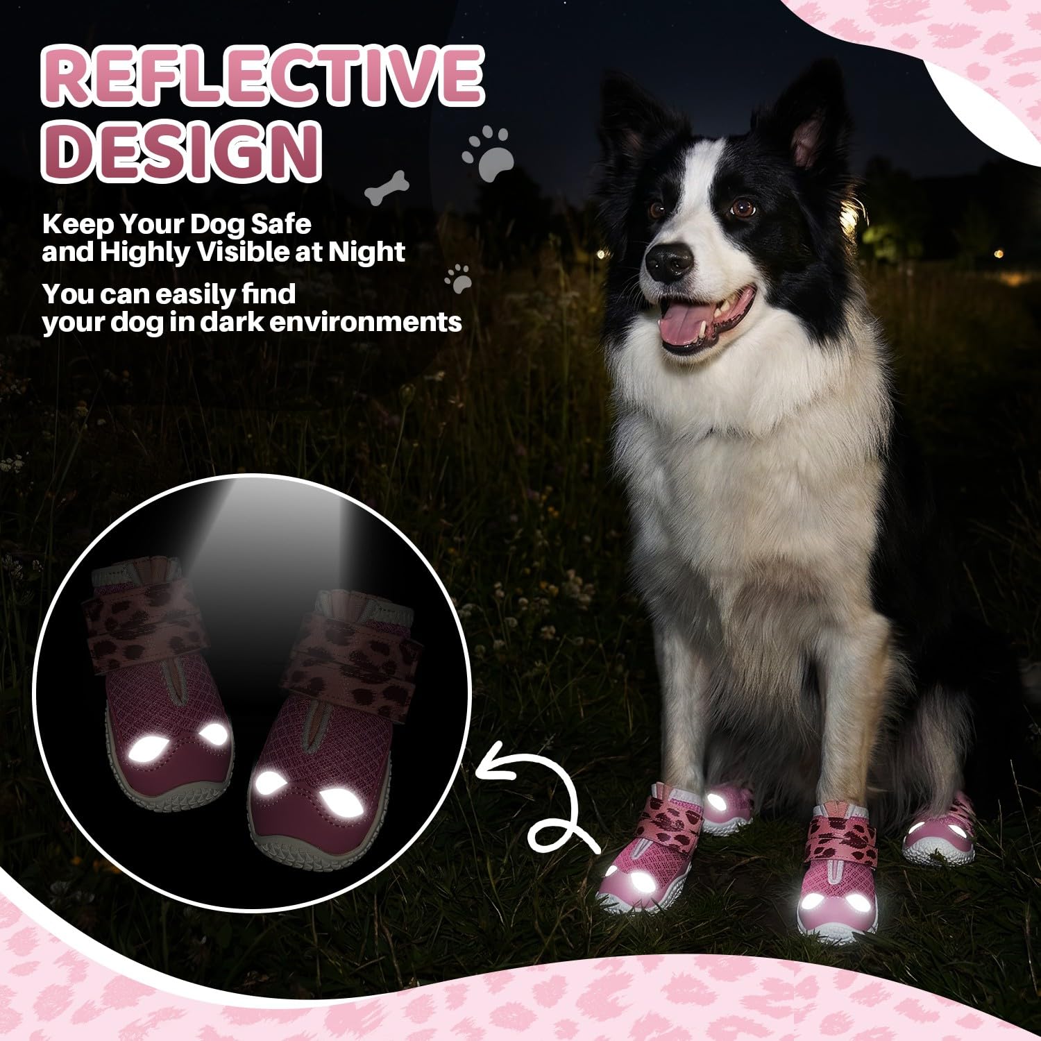 SlowTon Chaussures respirantes pour chiens de grande, moyenne et petite taille, bottes réfléchissantes pour chiens avec double sangle et semelle en caoutchouc souple, protège-pattes antidérapants pour
