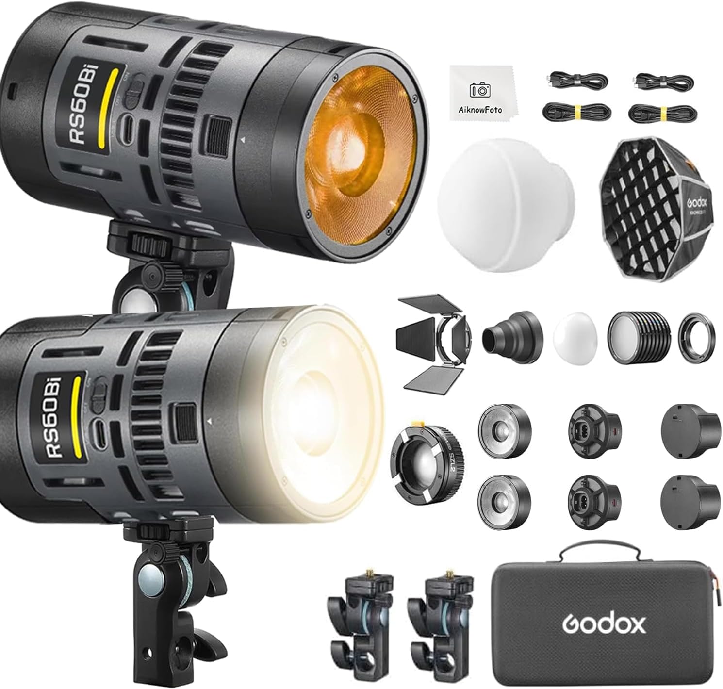 Godox Kit de 2 luces LED RS60Bi de 60 W, iluminación continua LED bicolor de 60 W para fotografía de estudio al aire libre, grabación de video luces