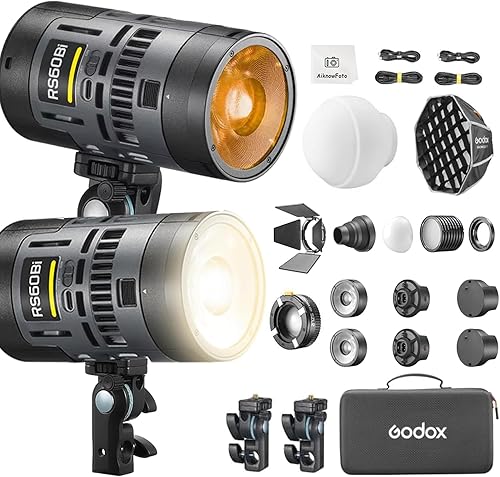Godox Kit de 2 luces LED RS60Bi de 60 W, iluminación continua LED bicolor de 60 W para fotografía de estudio al aire libre, grabación de video luces