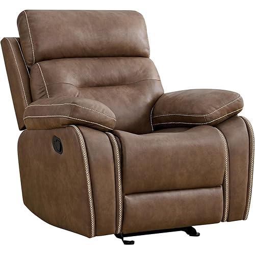 Leather Recliner Chair Manual Sofa Rocker for Adults with Overstuffed Arm for Living Room Bedroom Home Theater Seating