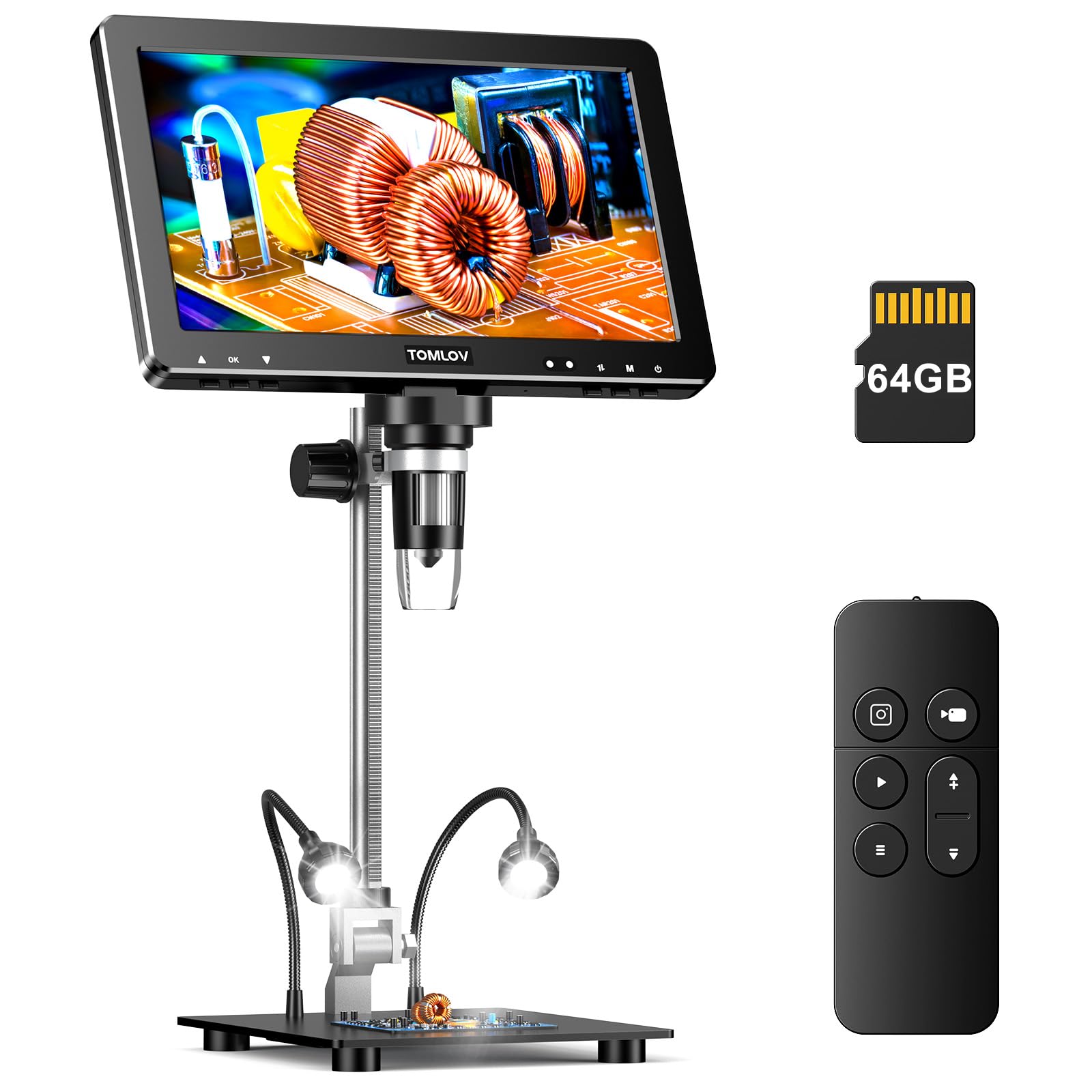 TOMLOV DM301 Max Microscope Biologique Pour Adultes Enfants: 7" HDMI Microscope Numérique Avec Échelle De Mesure Intégrée, 3 Lentilles, Platine Mécanique, Double LED, Compatible Avec Téléphone, PC&TV