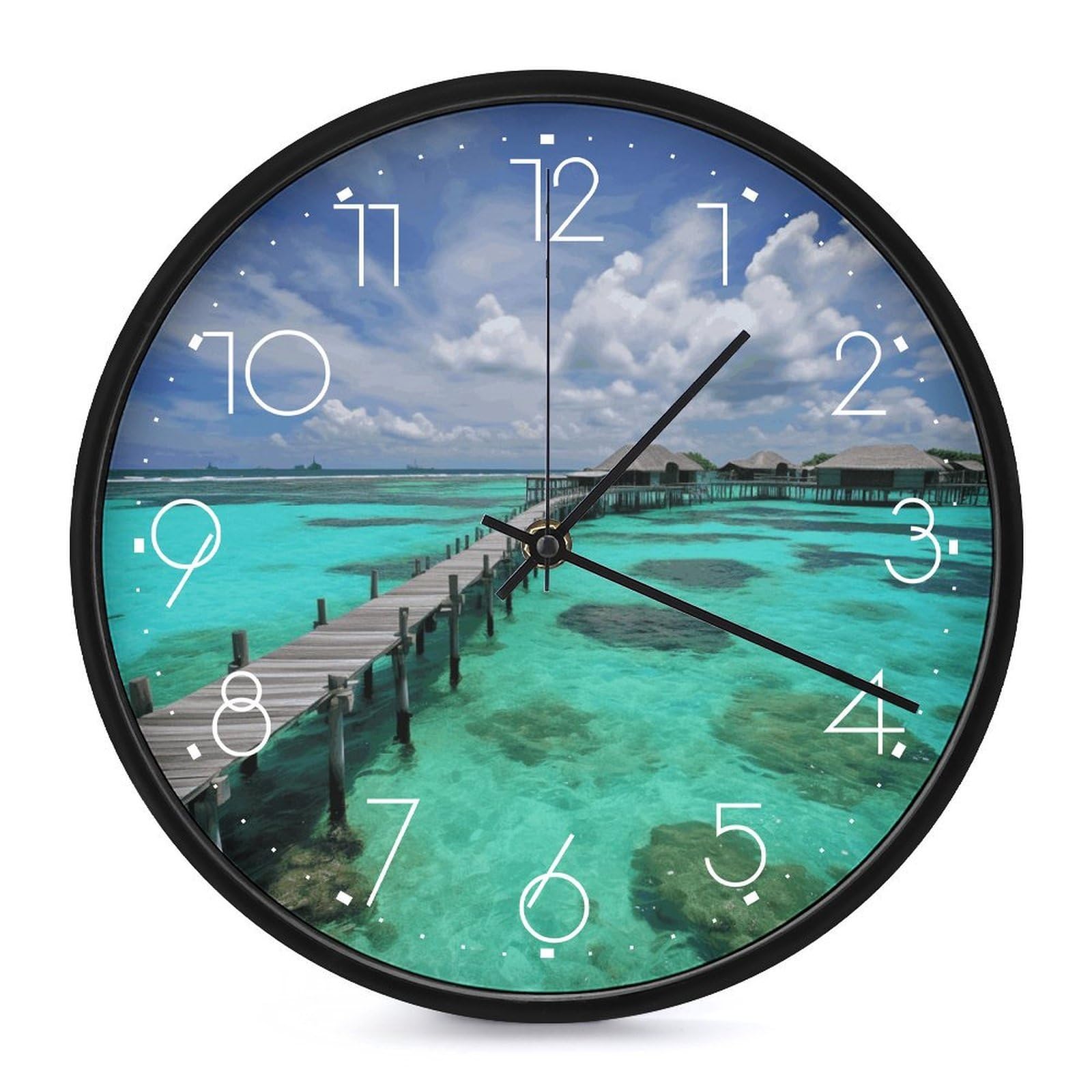 DWVTSLH Maldives Scenery Wall Clock 10 Inch Silent Non-Ticking Modern Clocks Battery Operated - Decorative Wall Clocks for Bedroom Living Room Kitchen Office Wall Decor Gift Idea
